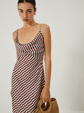 Stripe Low Cut Slim Long Dress